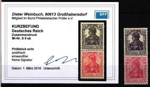 Deutsches Reich S 9 ab postfrisch Kurzbefund Weinbuch BPP #NL126