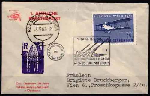 Österreich 1085 gestempelt 1. amtl. Raketenpost Flugfeld Aspern 23.5.61 #NF786