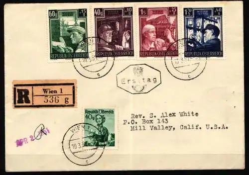Österreich 960-963 + ZF als R-Brief FDC nach USA, Zensur #NF773