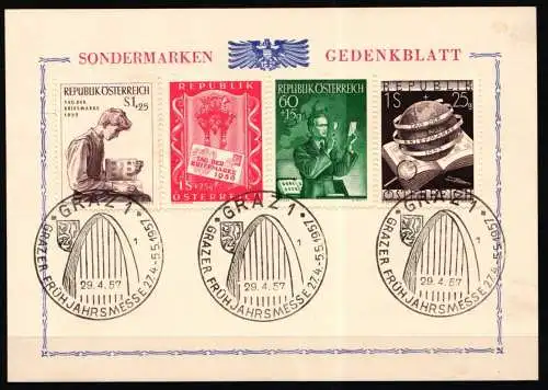 Österreich 957, 995,1023 + 1029 gestempelt auf Sondermarken-Gedenkblatt #NF783