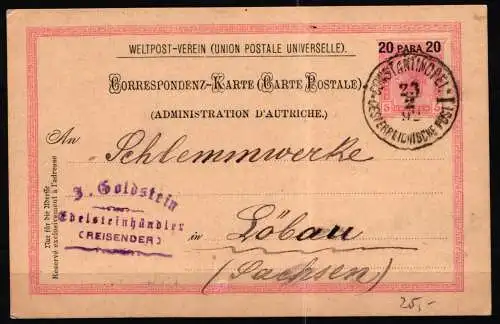 Österreich Levante auf Ganzsache von Konstantinopel nach Löbau 1899 #NF816