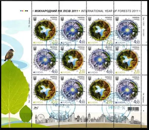 Ukraine 1204-1205 gestempelt als Kleinbögen, CEPT 2011 #NF659