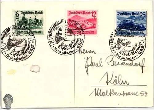 Deutsches Reich 695-697 auf Postkarte Karte schlechter Zustand #NL381
