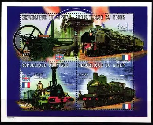 Niger 1298-1301 postfrisch als Kleinbogen Eisenbahn Lokomotive #KP989