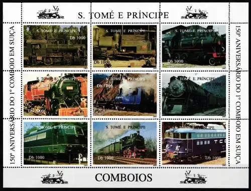 São Tomé und Príncipe 1730-1738 postfrisch als Kleinbogen Lokomotive #NO852