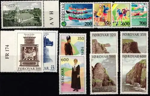 Dänemark Färöer Jahrgang 1989 mit 179-193 ohne 184-185 postfrisch #NO035