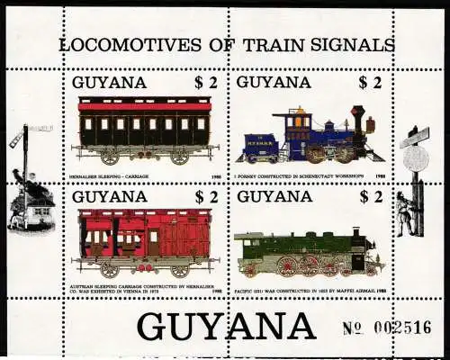 Guyana 2475-2478 postfrisch als Kleinbogen Eisenbahn Lokomotive #NO859
