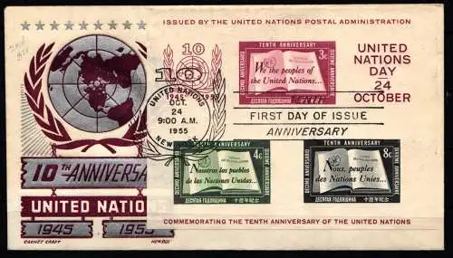 UNO New York Block 1 auf Brief als FDC #NO104