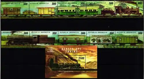 Indonesien Block 133, 1805-1814 postfrisch Eisenbahn Lokomotive #NO872