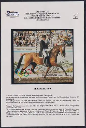 Gedenkblatt "Dr. Reiner Klimke" mit Original Autogramm #NP245