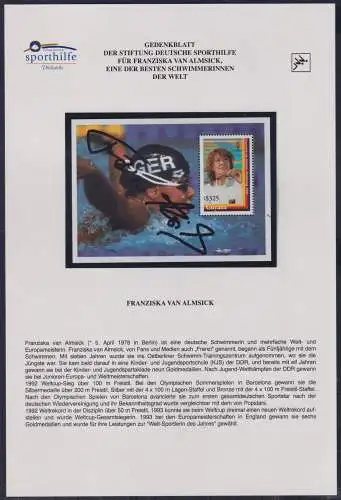 Gedenkblatt "Franziska van Almsick" mit Original Autogramm #NP233