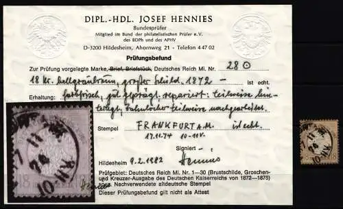 Deutsches Reich 28 gestempelt Befund Hennies, Mängel #NL539