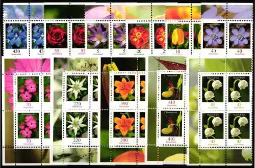 BRD Bund Lot Dauerserie Blumen postfrisch als Vierblöcke #NP381