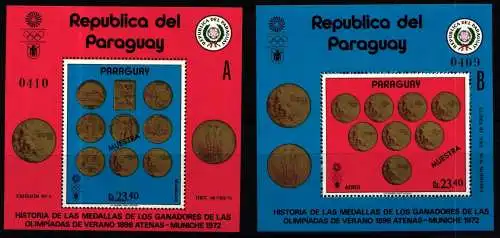 Paraguay Block 195 und 196 mit Aufdruck MUESTRA postfrisch Goldmedaillen #KC833