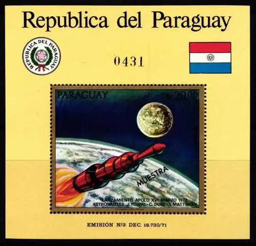 Paraguay Block 181 mit Aufdruck MUESTRA postfrisch Raumfahrt #KC835