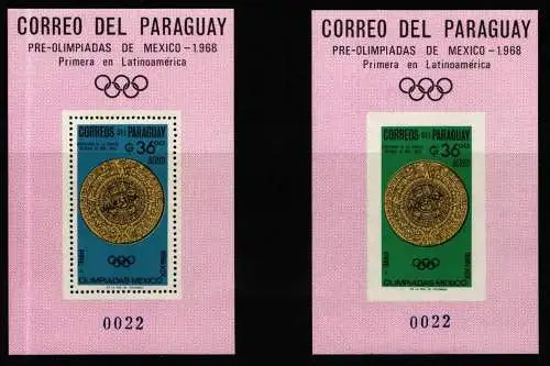 Paraguay Block 81 und 82, Aufdruck MUESTRA postfrisch Olympische Spiele #KC842