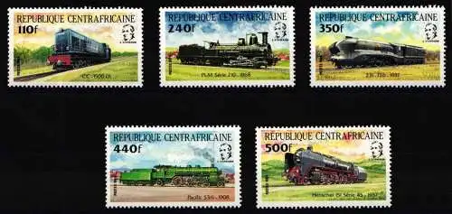 Zentralafrikanische Republik 1026-1030 postfrisch Lokomotive #KC968