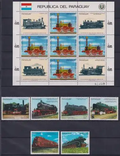 Paraguay 3898-3904 und Kleinbogen 3904 postfrisch Lokomotive #KC991