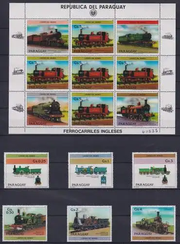 Paraguay 3779-3785 und Kleinbogen 3785 postfrisch Lokomotive #KC995