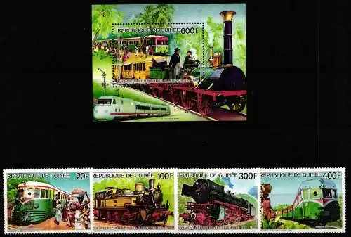 Guinea 1118-1121 und Block 224 postfrisch Lokomotive #NN005