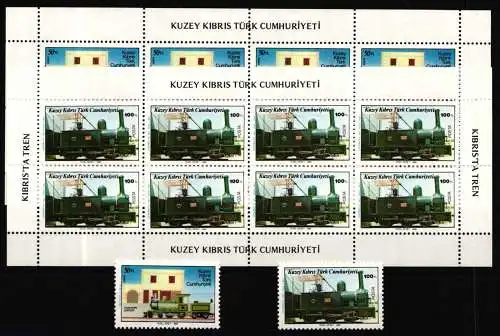 Türkisch Zypern 197 und 198 postfrisch Kleinbogensatz / Lokomotive #KC976