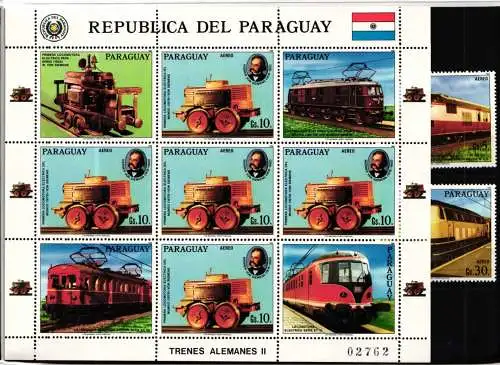 Paraguay 4025 und 4027 und Kleinbogen 4026 postfrisch Lokomotive #KC993