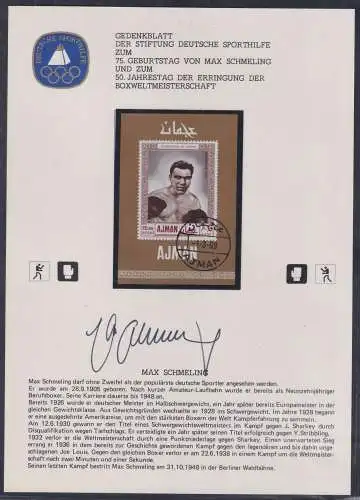 Gedenkblatt "Max Schmeling" mit Original Autogramm #NS060