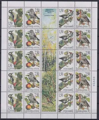 Jugoslawien 2809-2812 postfrisch als Zd-Bogen, Vögel #NM193
