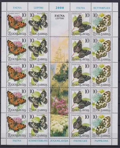 Jugoslawien 2962-2965 postfrisch als Zd-Bogen, Schmetterlinge #NM200