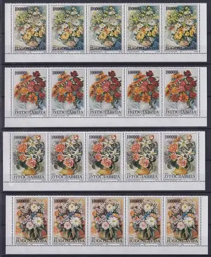 Jugoslawien 2614-2617 postfrisch als 5er Streifen, Blumen #NM221