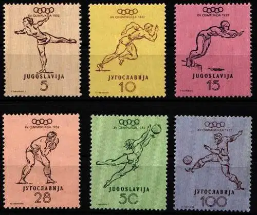 Jugoslawien 698-703 postfrisch Olympiade 1952 #NM318