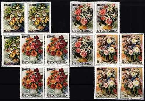 Jugoslawien 2614-2617 postfrisch als 4er Blöcke, Blumen #NM382