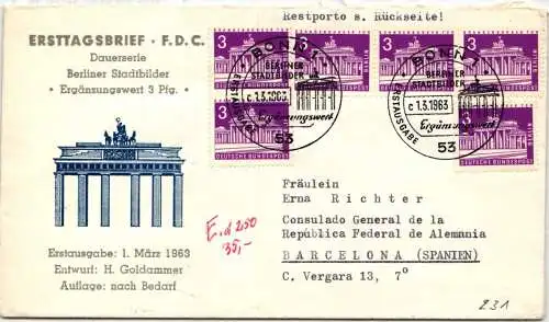 Berlin 231 4er Block gestempelt Brief Ausland FDC #NQ670