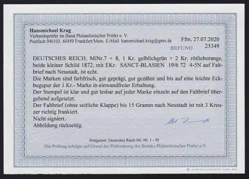 Deutsches Reich 7, 8 auf Brief Befund Krug BPP #NL872