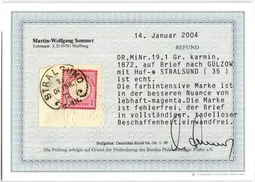 Deutsches Reich 19 auf Brief Hufeisenstempel, Befund Brugger BPP #NJ527