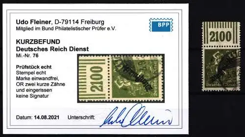 Deutsches Reich Dienstmarken D 76 W OR gestempelt Befund Fleiner BPP #NJ555