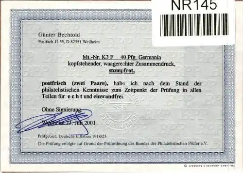 Deutsches Reich K 3 b postfrisch Befund Berchthold noch auf KF #NR145