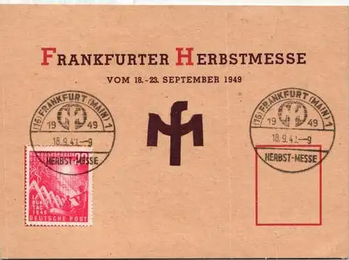 BRD Bund 112 auf Ausstellungskarte Sonderstempel Herbstmesse Frankfurt #NQ797