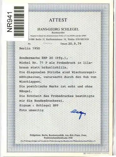 Berlin 71 P postfrisch Attest Schlegel BPP #NR941