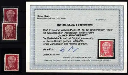 DDR 252 a, b, c postfrisch geprüft bzw. Befund Mayer BPP #NR441