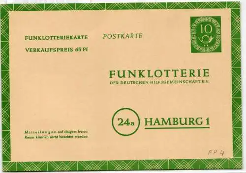 BRD FP4 als Ganzsache Funklotterie Postkarte #NQ564