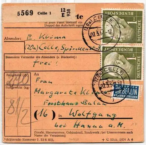 BRD 194 auf Brief Paketkarte 194 Bogenpaar #NQ530