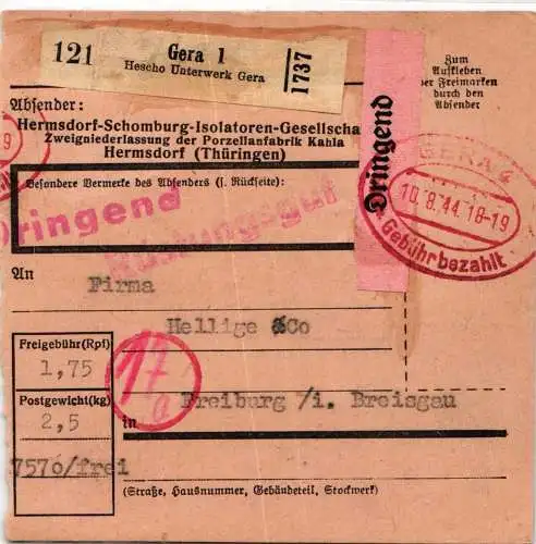 Deutsches Reich Gebühr bezahlt auf Postkarte Paketkarte #NY431