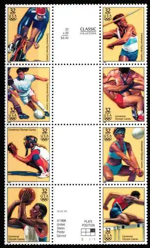 USA aus 2705-2724 postfrisch Zusammendruckbogen / Olympische Spiele #NN601