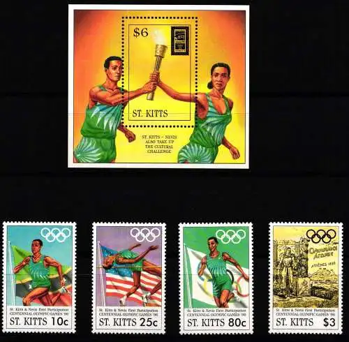 St. Kitts 422-425 und Block 15 postfrisch Olympische Spiele #NN637