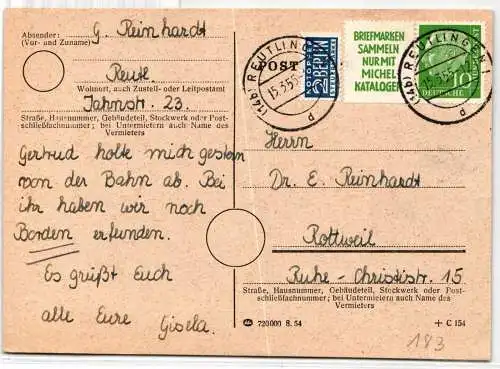 BRD 183 auf Postkarte als Einzelfrankatur Zusammendruck #NY497