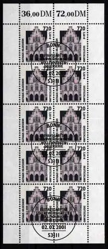 BRD Bund 2197 gestempelt mit Ersttagsstempel Bonn als Kleinbogen #NM913