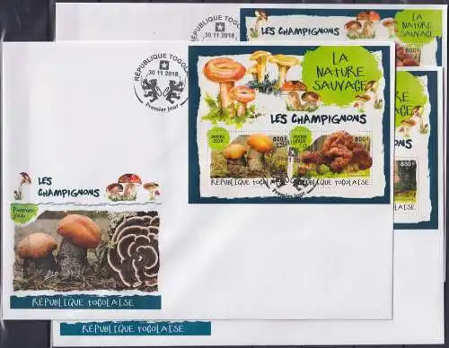 Togo 9146-9149und Block 1613 und 1614 gestempelt Kleinbogen als FDC /Pilz #NN088