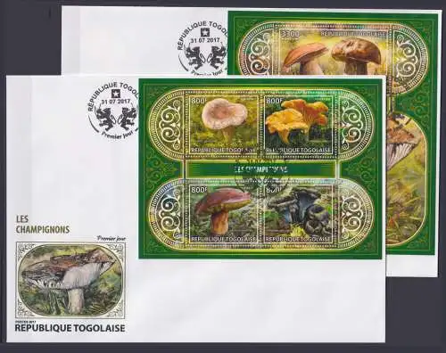 Togo 8286-8289 und Block 1468 gestempelt als FDC / Pilze #NN086