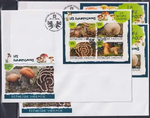 Togo 9150-9153, Block 1615 und 1616 gestempelt Kleinbogen als FDC /Pilz #NN089